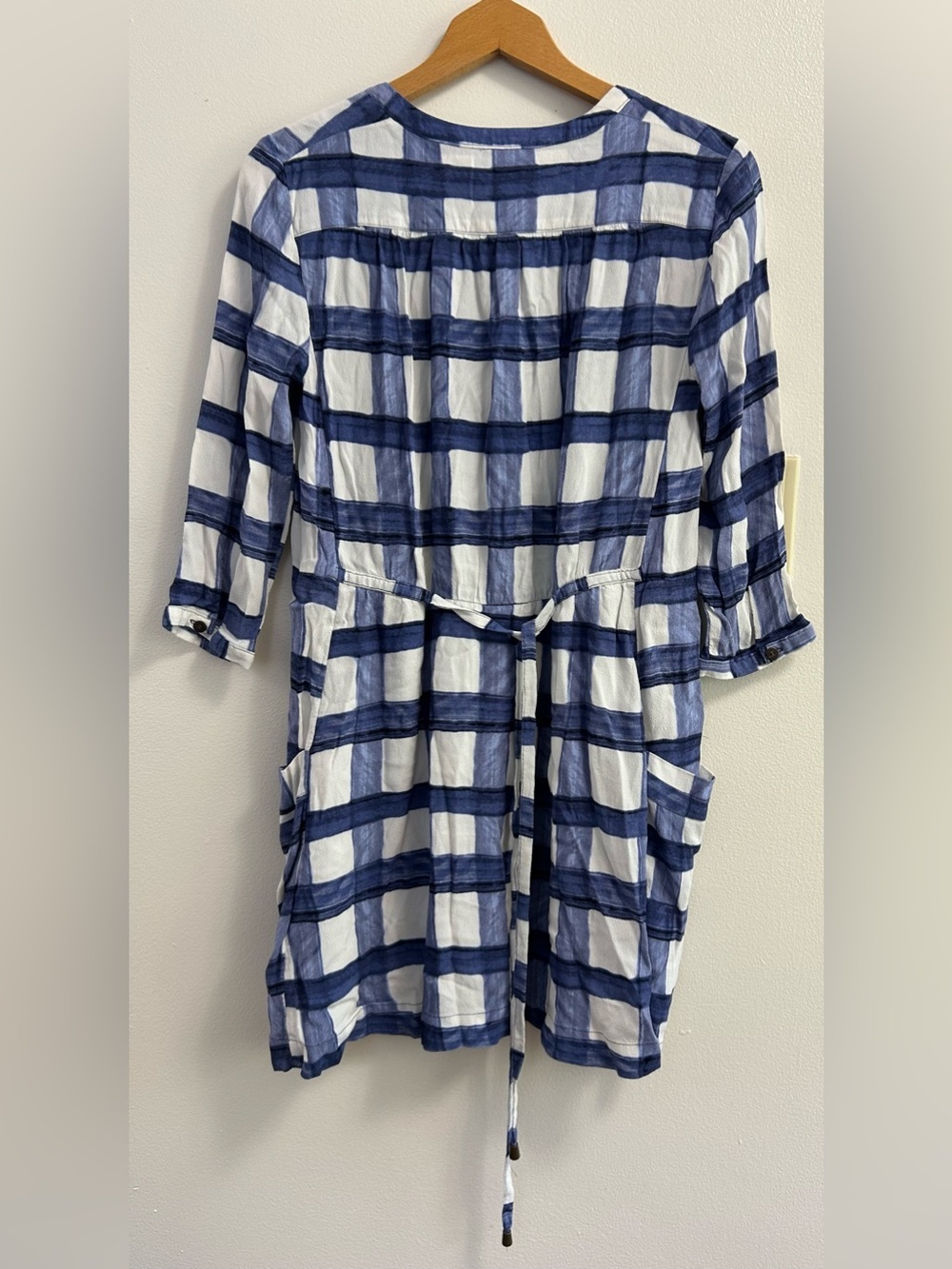 Anthropologie Maeve Devery Plaid Tie Back Mini Dress Blue White (size- XS) - Picture 6 of 9